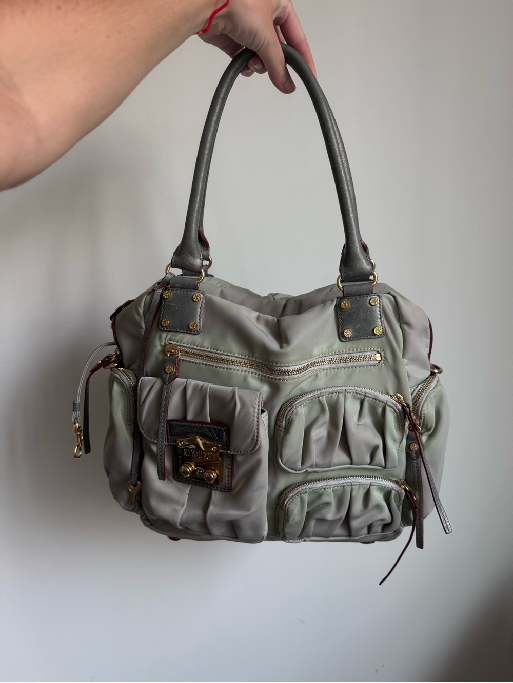 Authentic MZ Wallace Bedford Jane Cargo Shoulder Bag – Grey Nylon & Leather